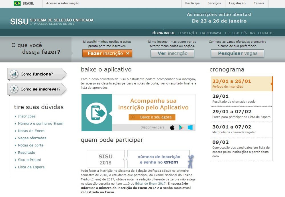 Sisu 2018 abre inscrições para 239 mil vagas na graduação de universidades públicas