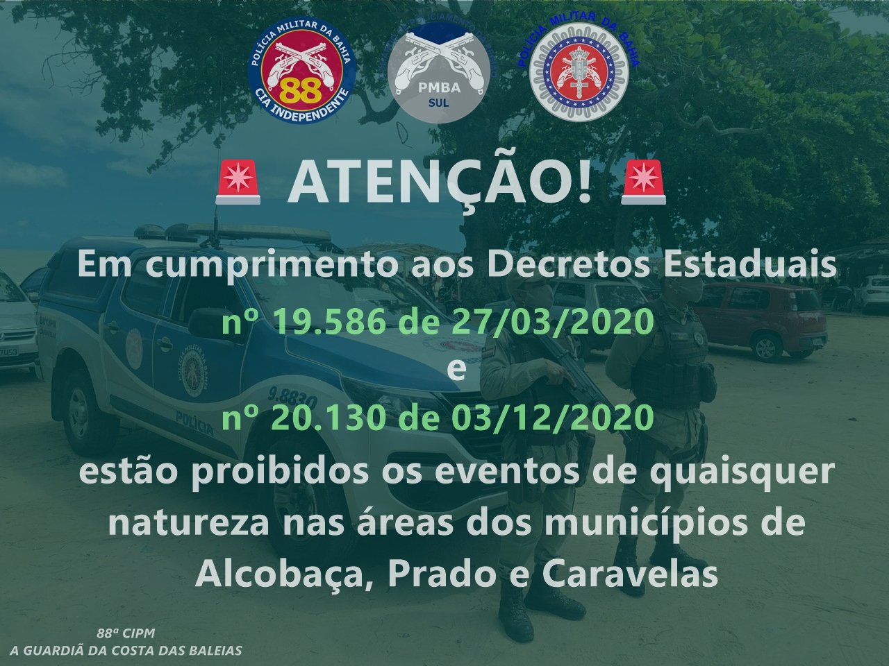 Eventos estão proibidos em Alcobaça, Prado e Caravelas