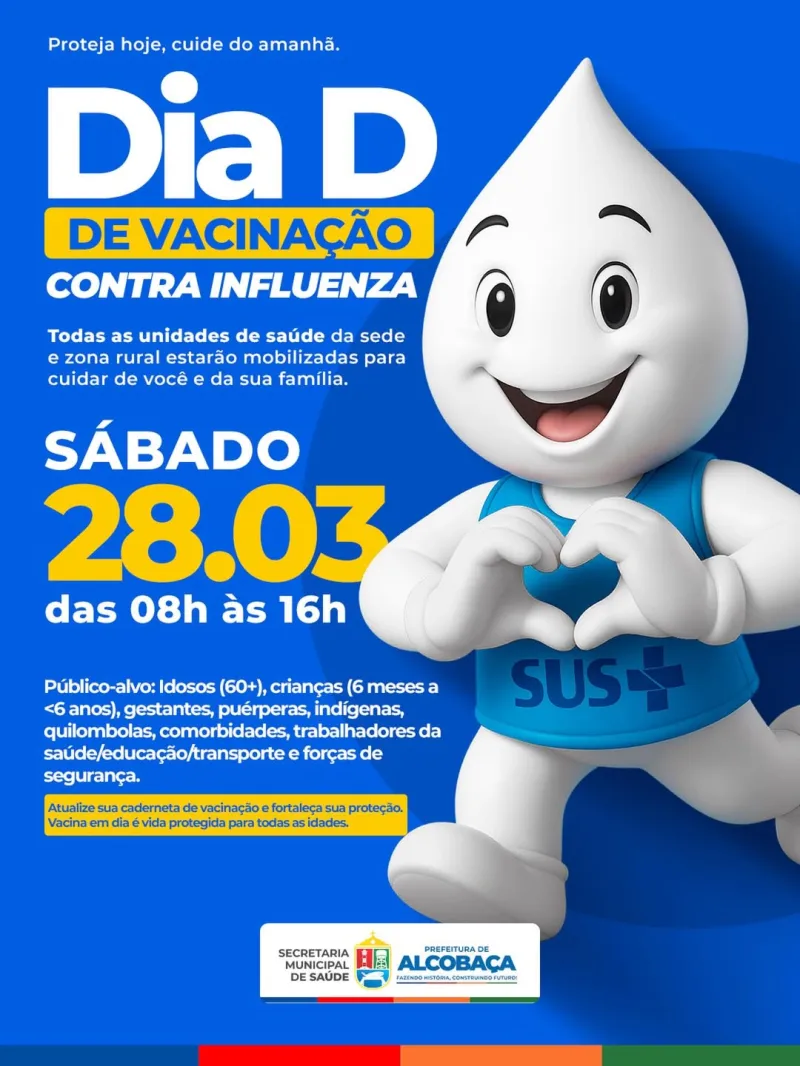 Alcobaça realiza Dia D de Vacinação contra a Influenza no sábado (28)