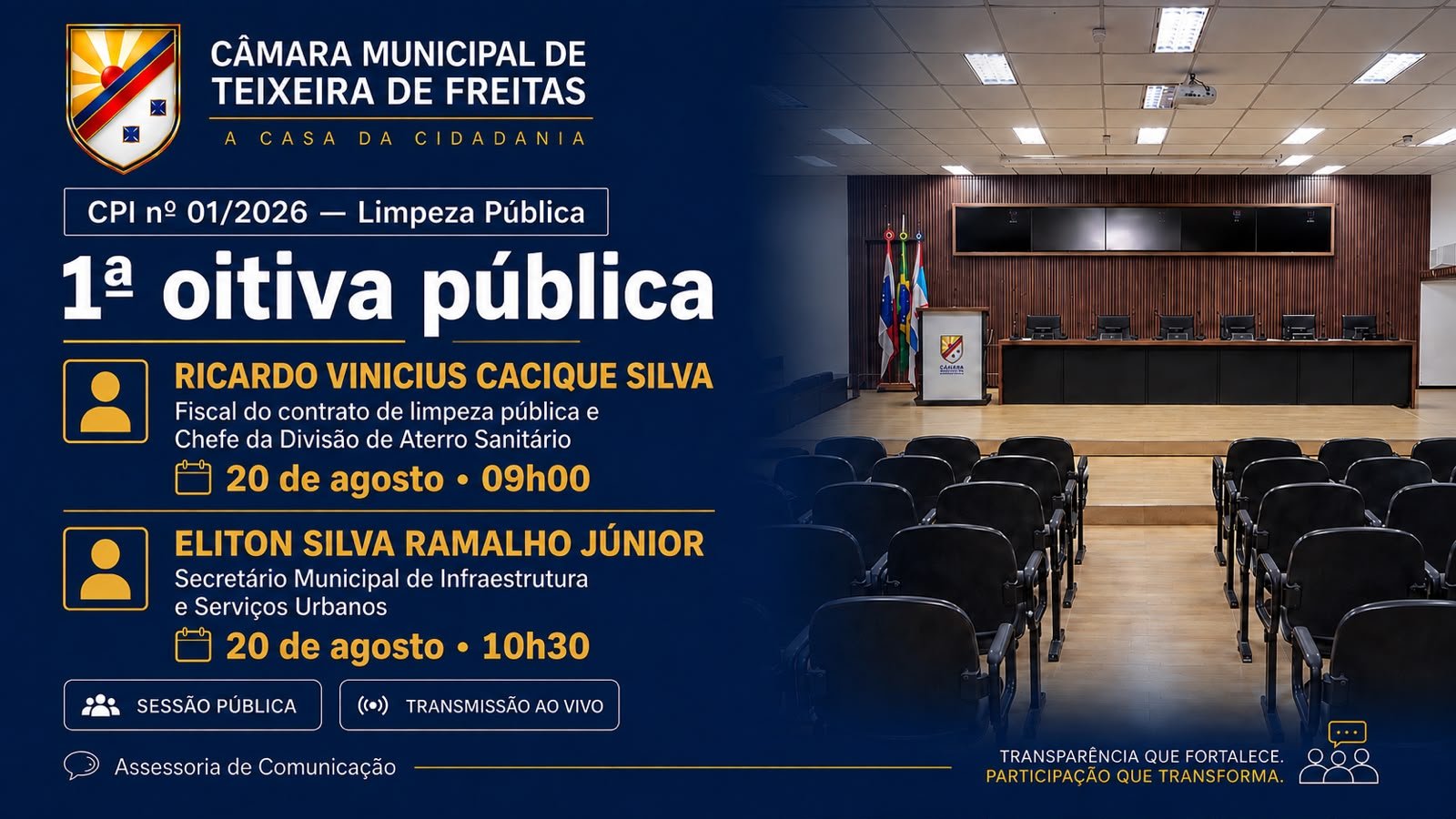 Teixeira de Freitas: CPI da Limpeza Pública realiza primeira oitiva nesta quinta-feira (20)